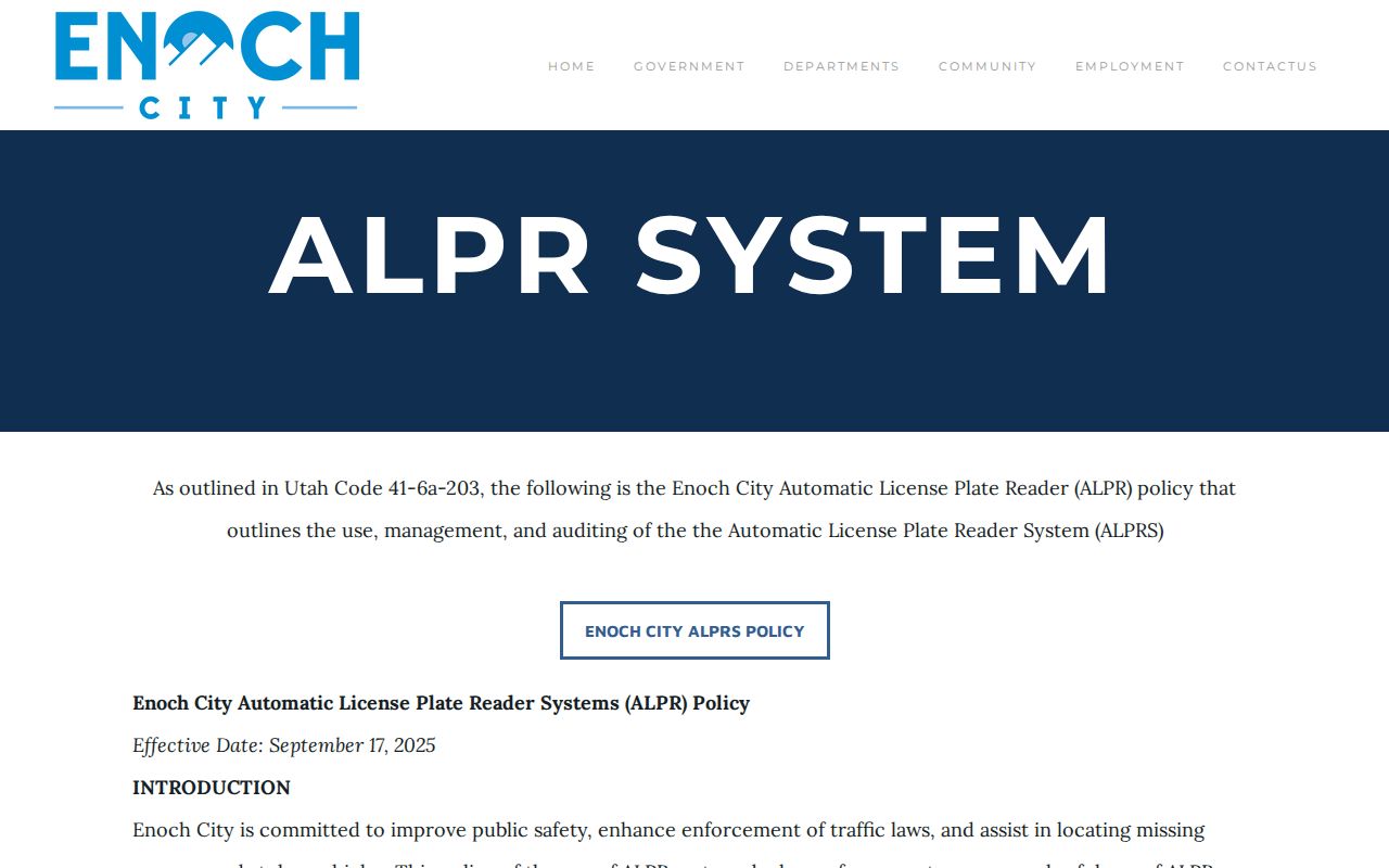 Enoch criminal records ALPR warrant and missing-person policy