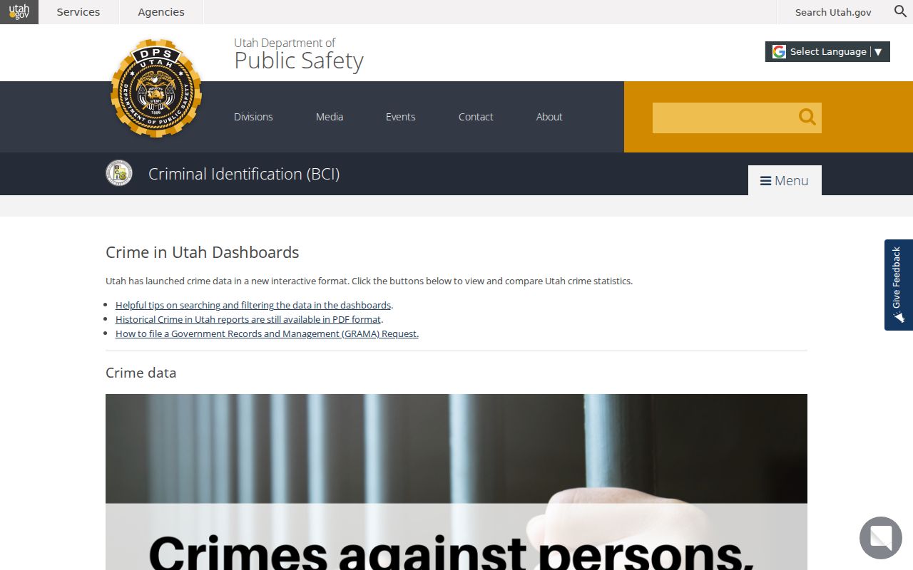 Parowan criminal records context in Utah BCI crime dashboards