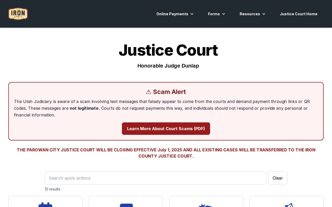 Parowan criminal records at Iron County Justice Court after transfer