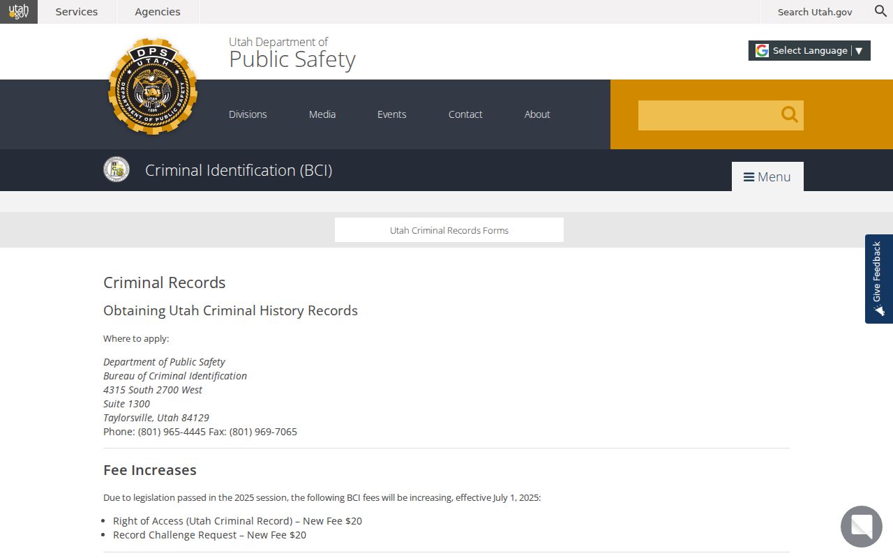 Utah BCI self-review for Iron County criminal history