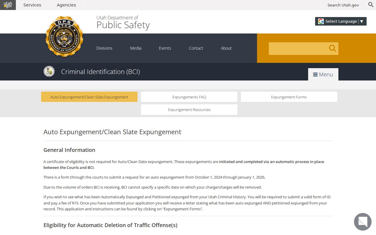 Utah Clean Slate rules affecting Iron County criminal history